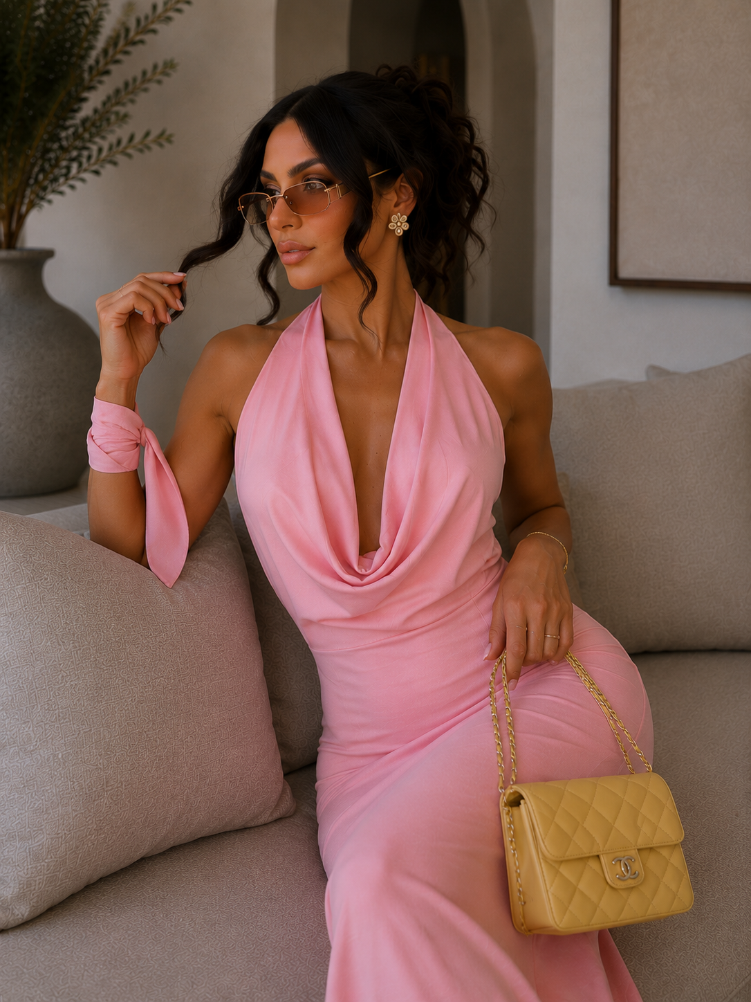 Abito rosa con laccio e scollo - R.a. Boutique