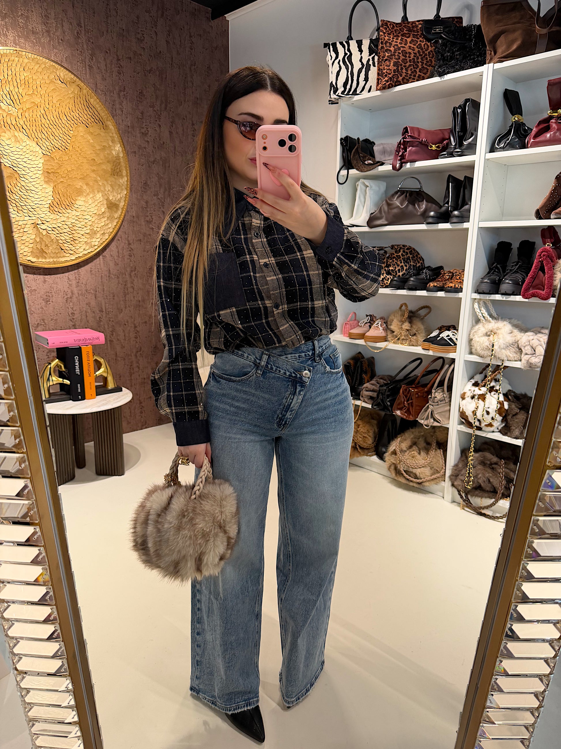 Camicia a quadri con brillantini ￼ - R.a. Boutique