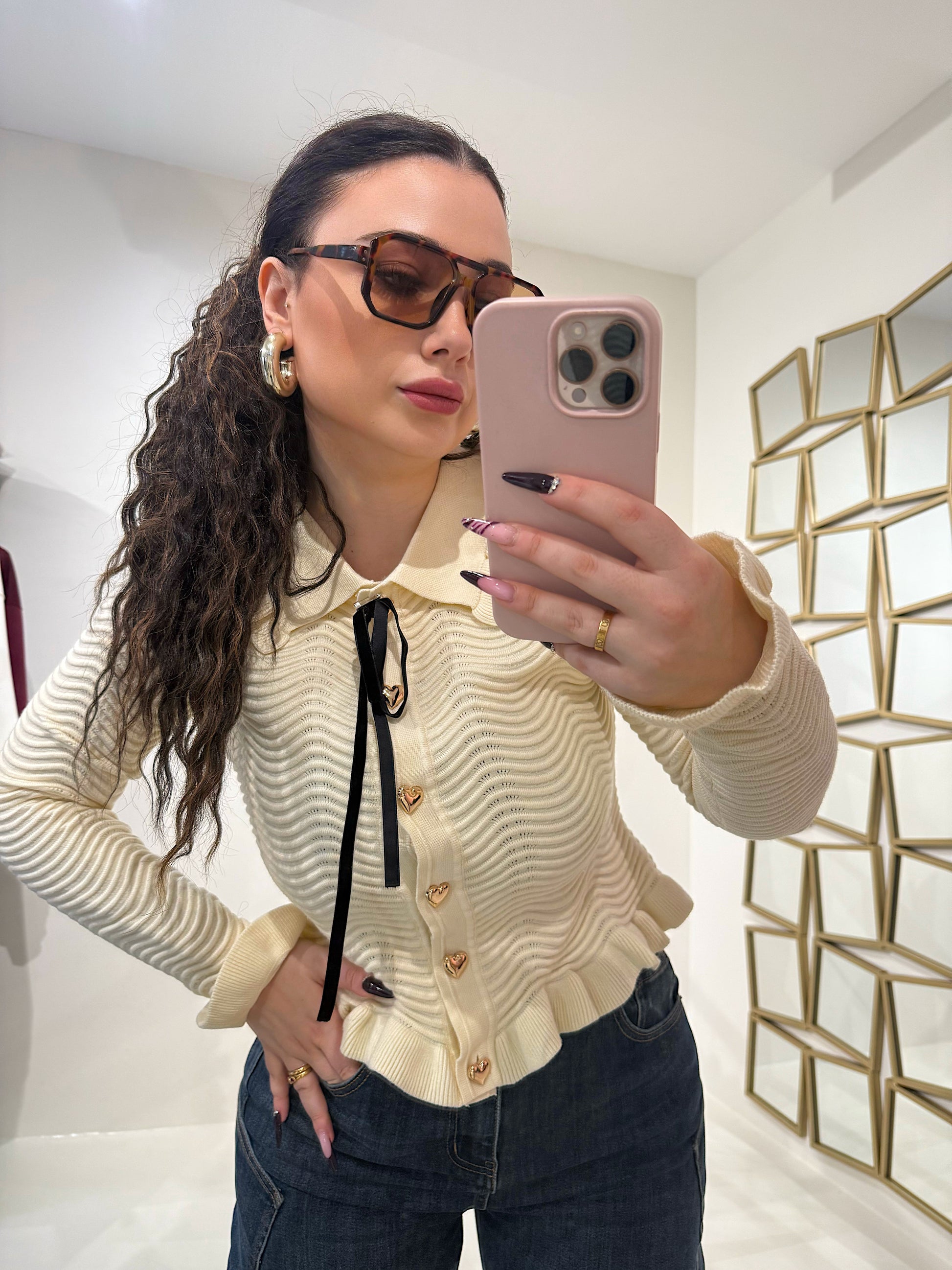 Maglioncino con rouches e bottoni a cuore - R.a. Boutique