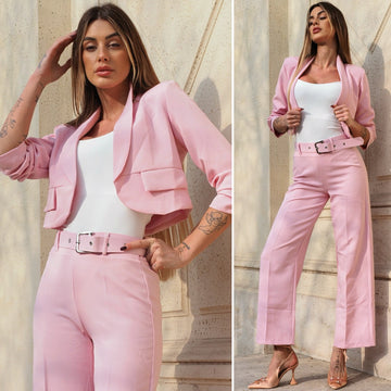 Completo due pezzi giacca e pantalone rosa - R.a. Boutique 