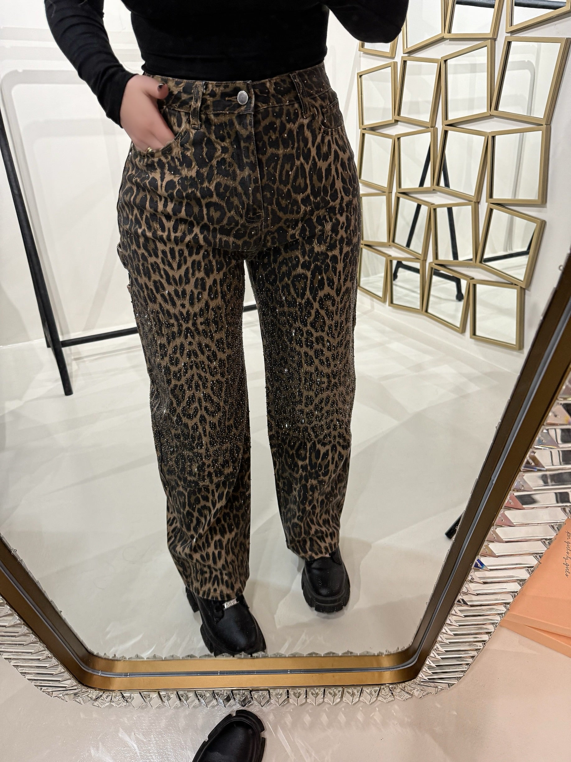 Pantalone con strass animalier - R.a. Boutique