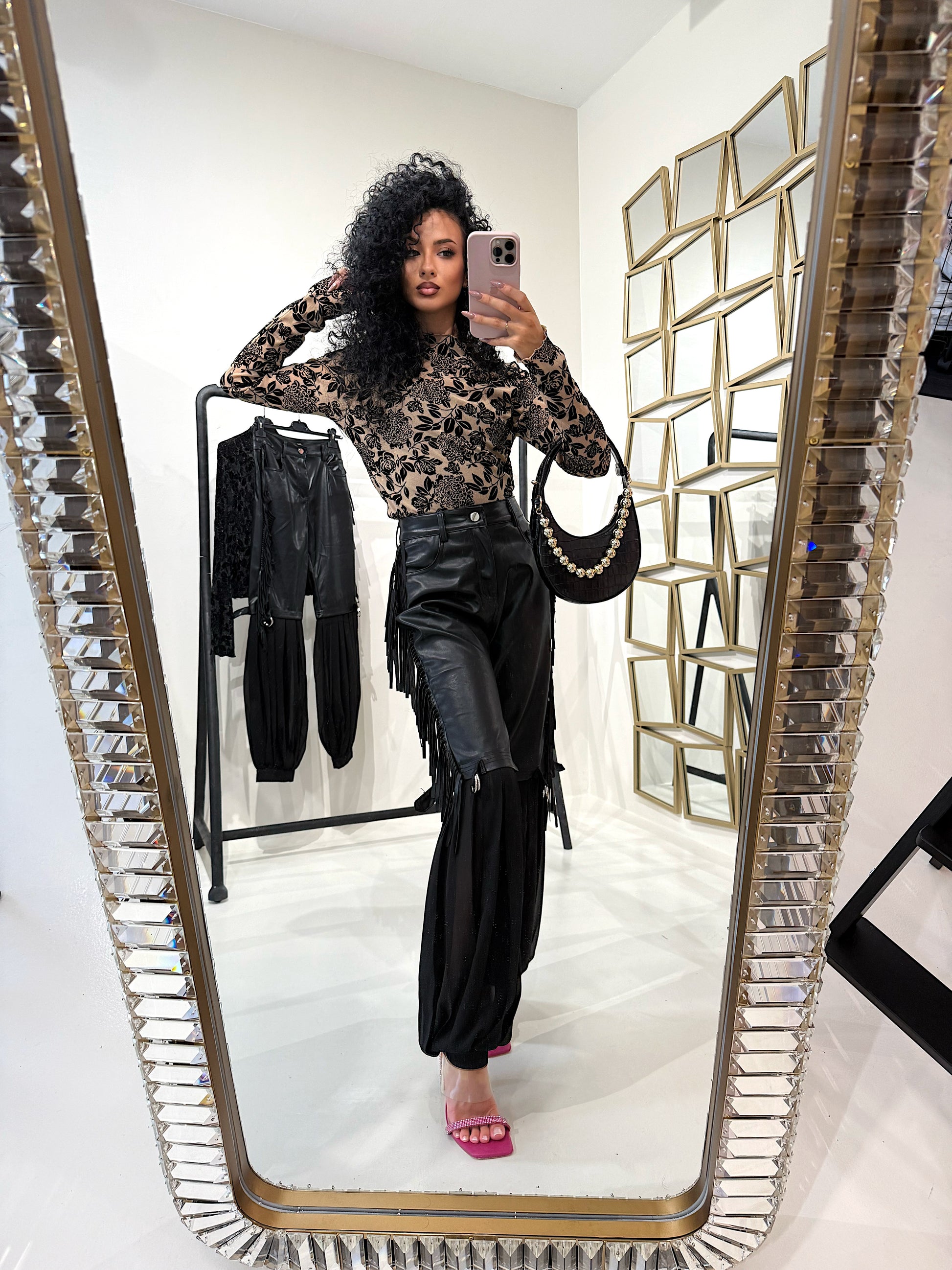 Pantalone in ecopelle con frange - R.a. Boutique