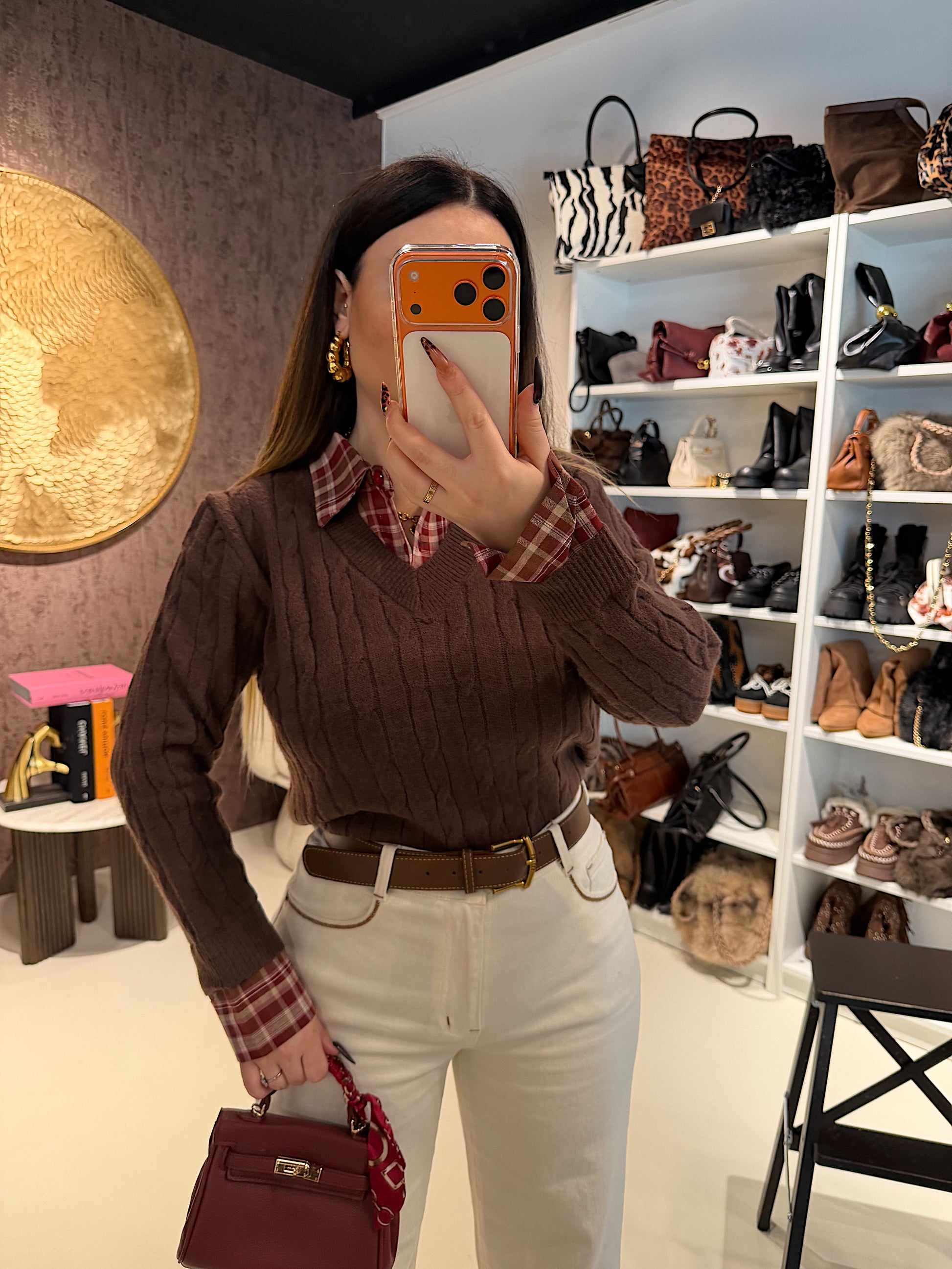 Maglioncino con camicia integrata a quadri - R.a. Boutique