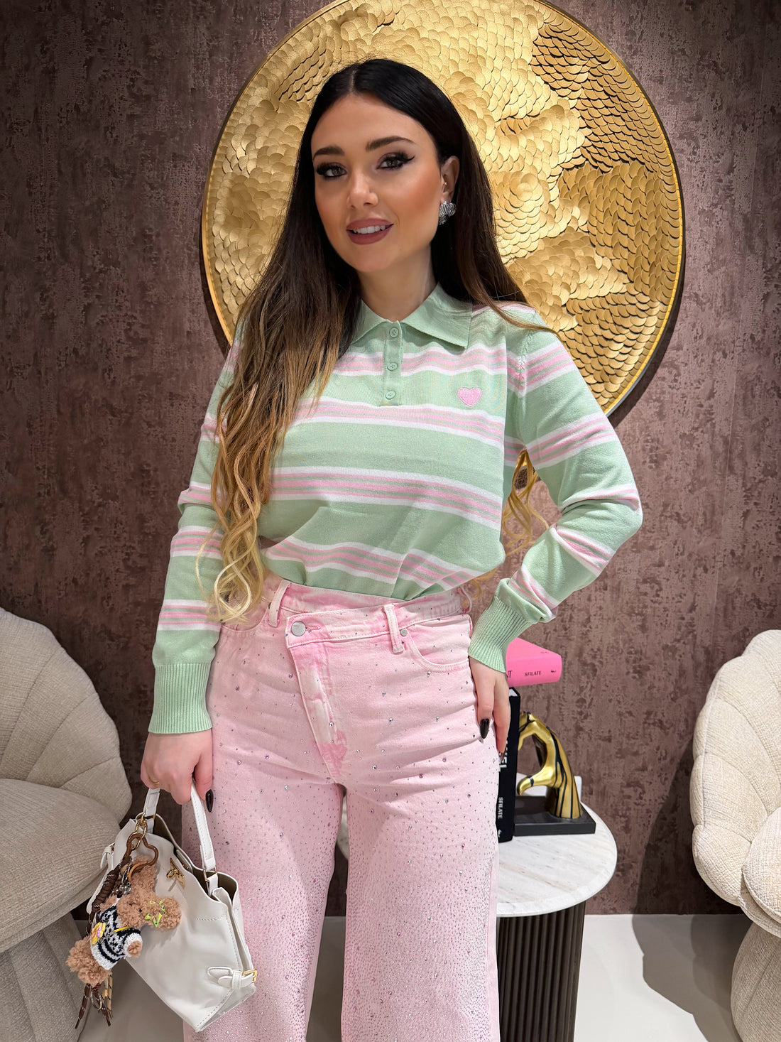 Polo primaverile a righe con cuore