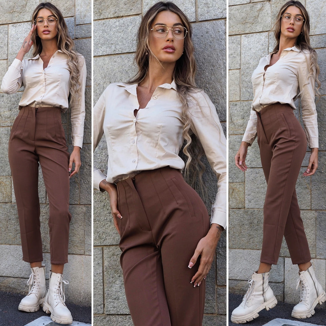 Pantalone vita alta choco - R.a. Boutique 