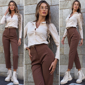 Pantalone vita alta choco - R.a. Boutique 