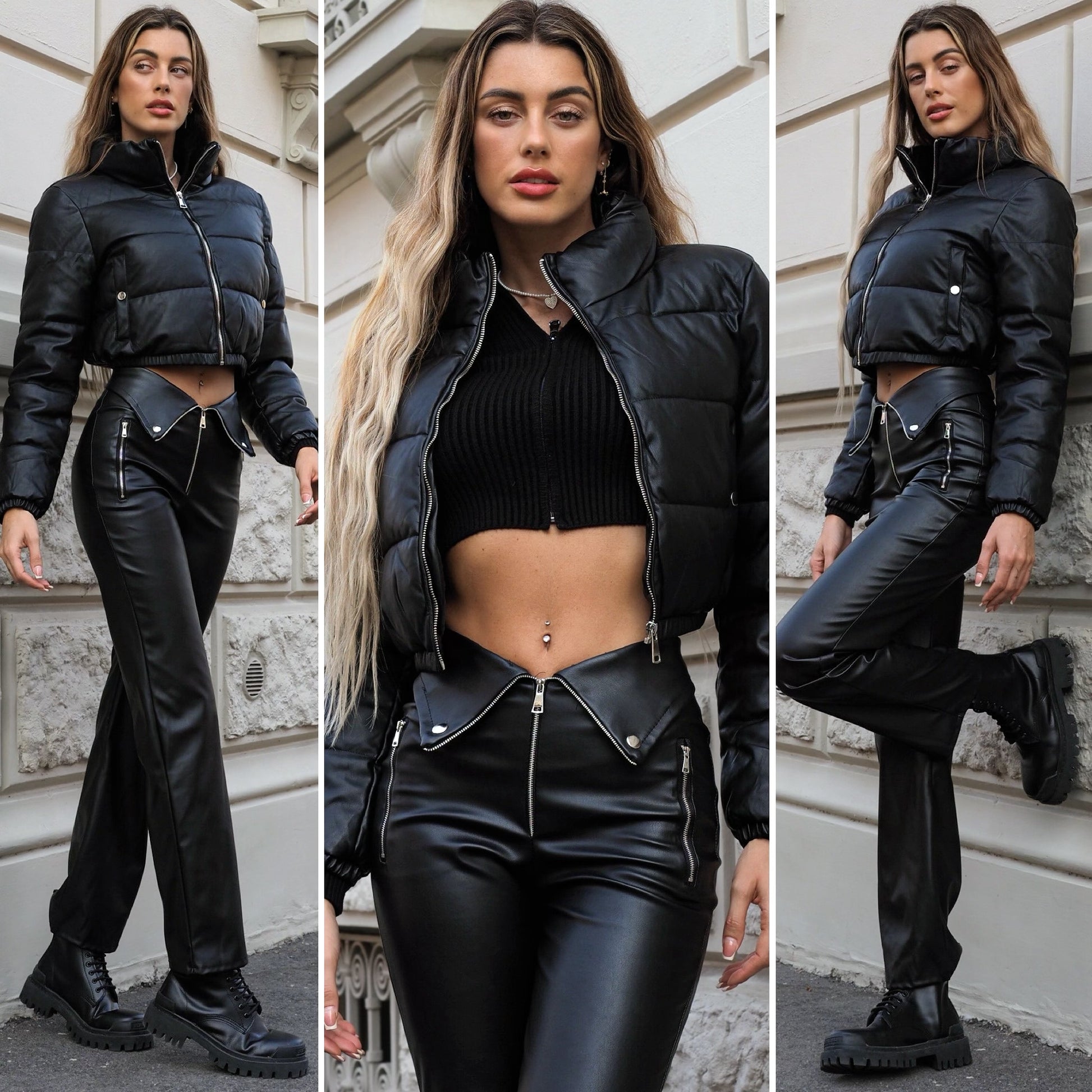 Pantalone in ecopelle con zip - R.a. Boutique 