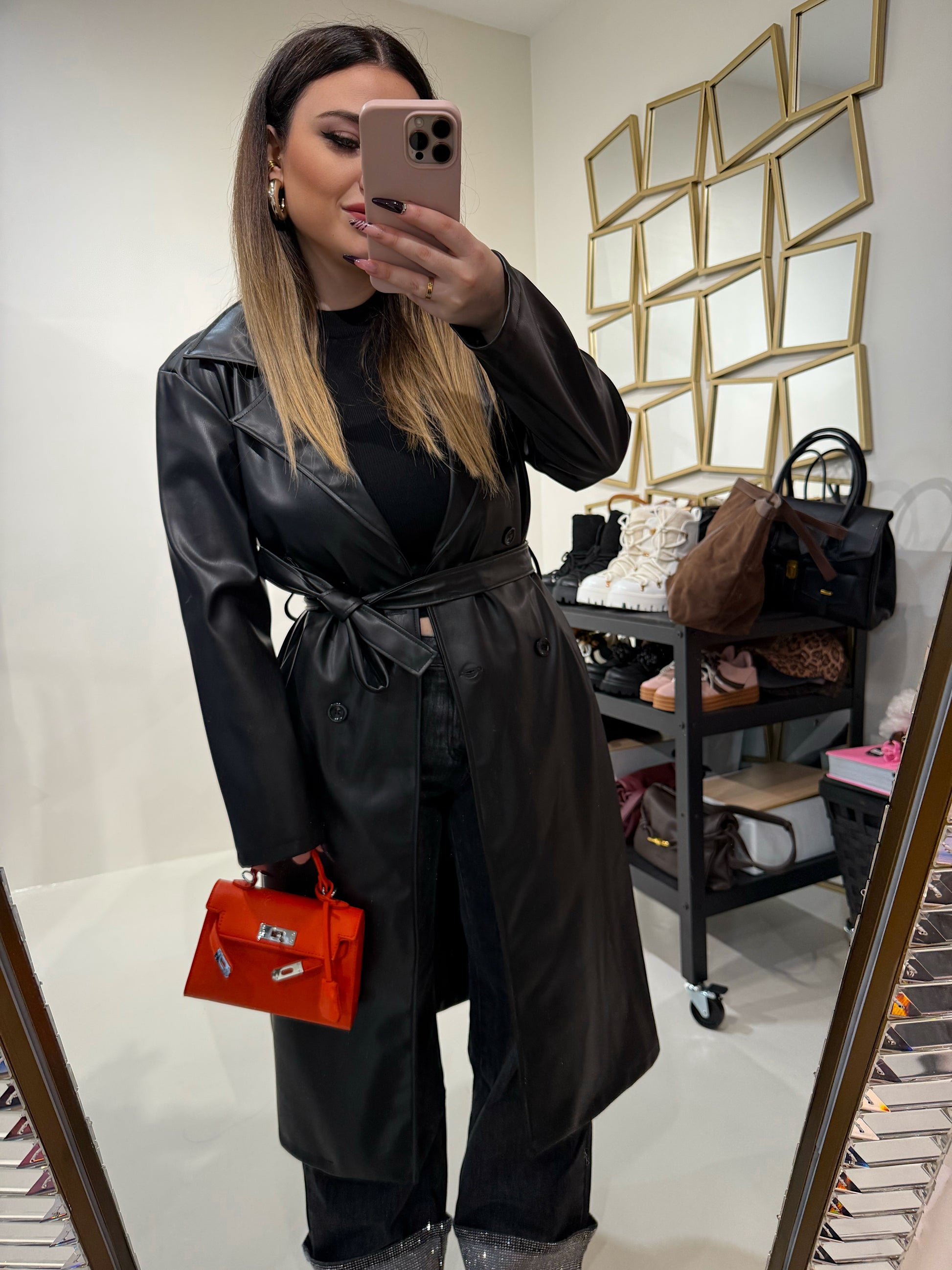 Giacca lunga in ecopelle - R.a. Boutique