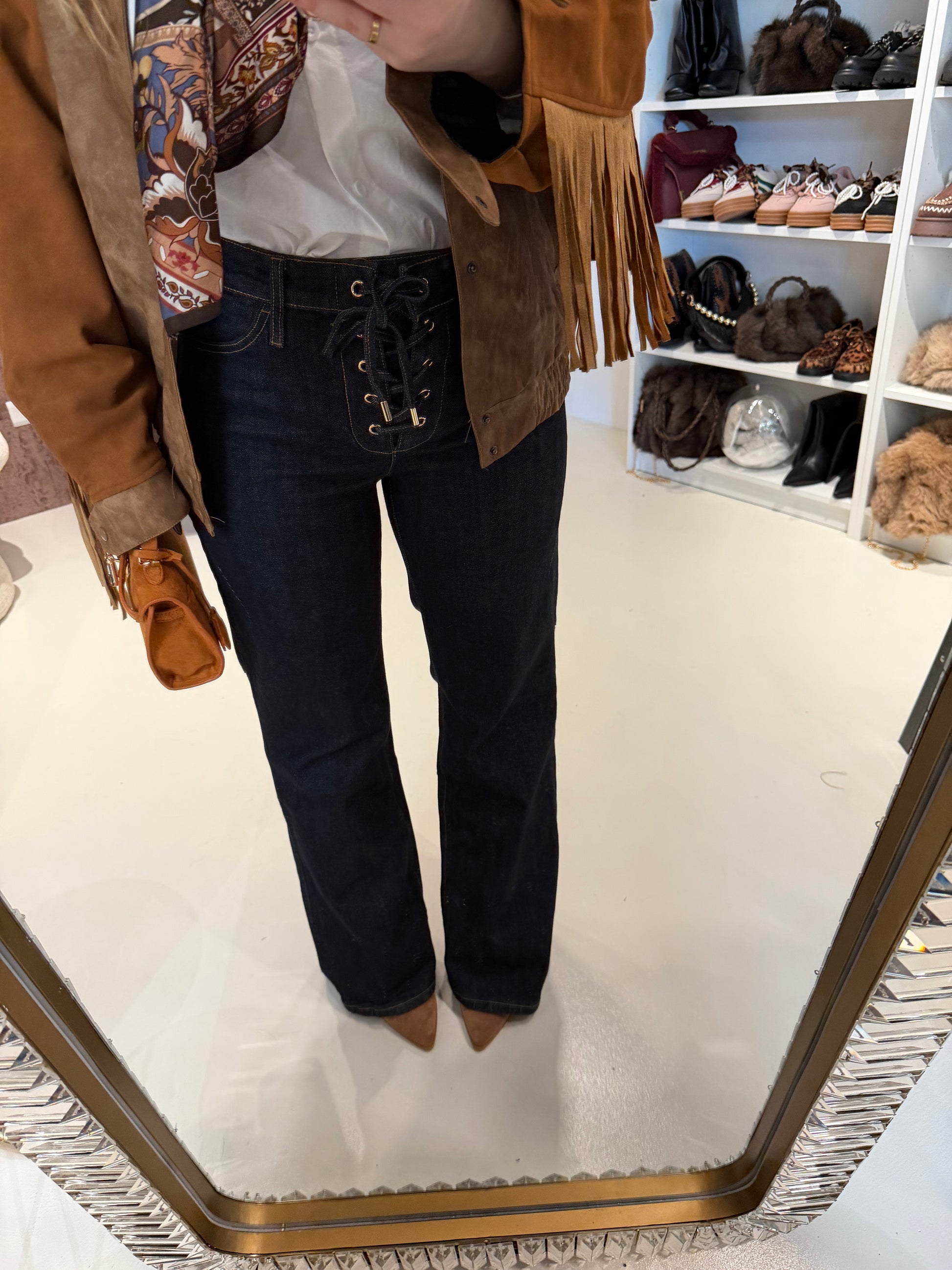 Jeans Flare a Vita Alta con Lacci Frontali - R.a. Boutique