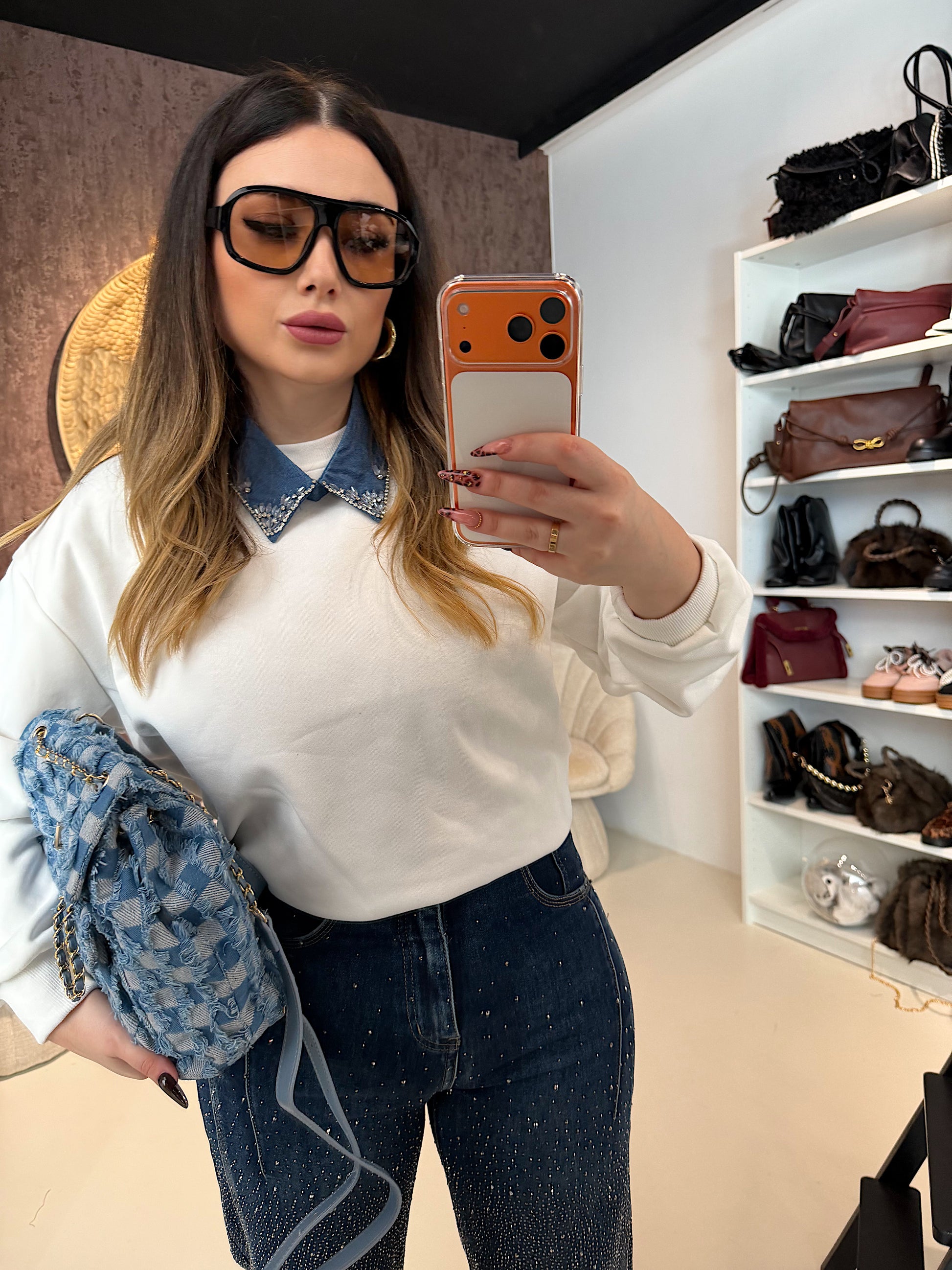 Felpa Denim Collar - R.a. Boutique