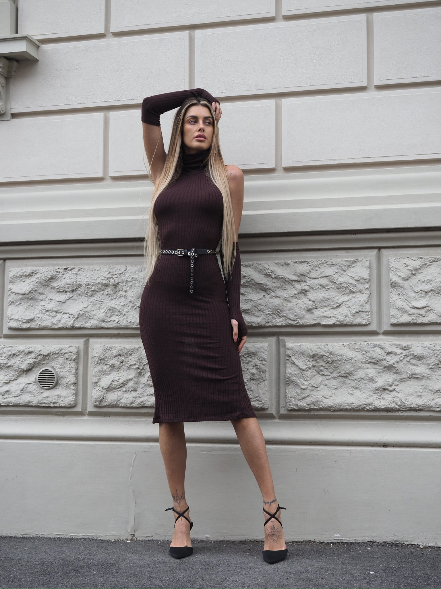 Abito lungo choco con manicotti - R.a. Boutique 