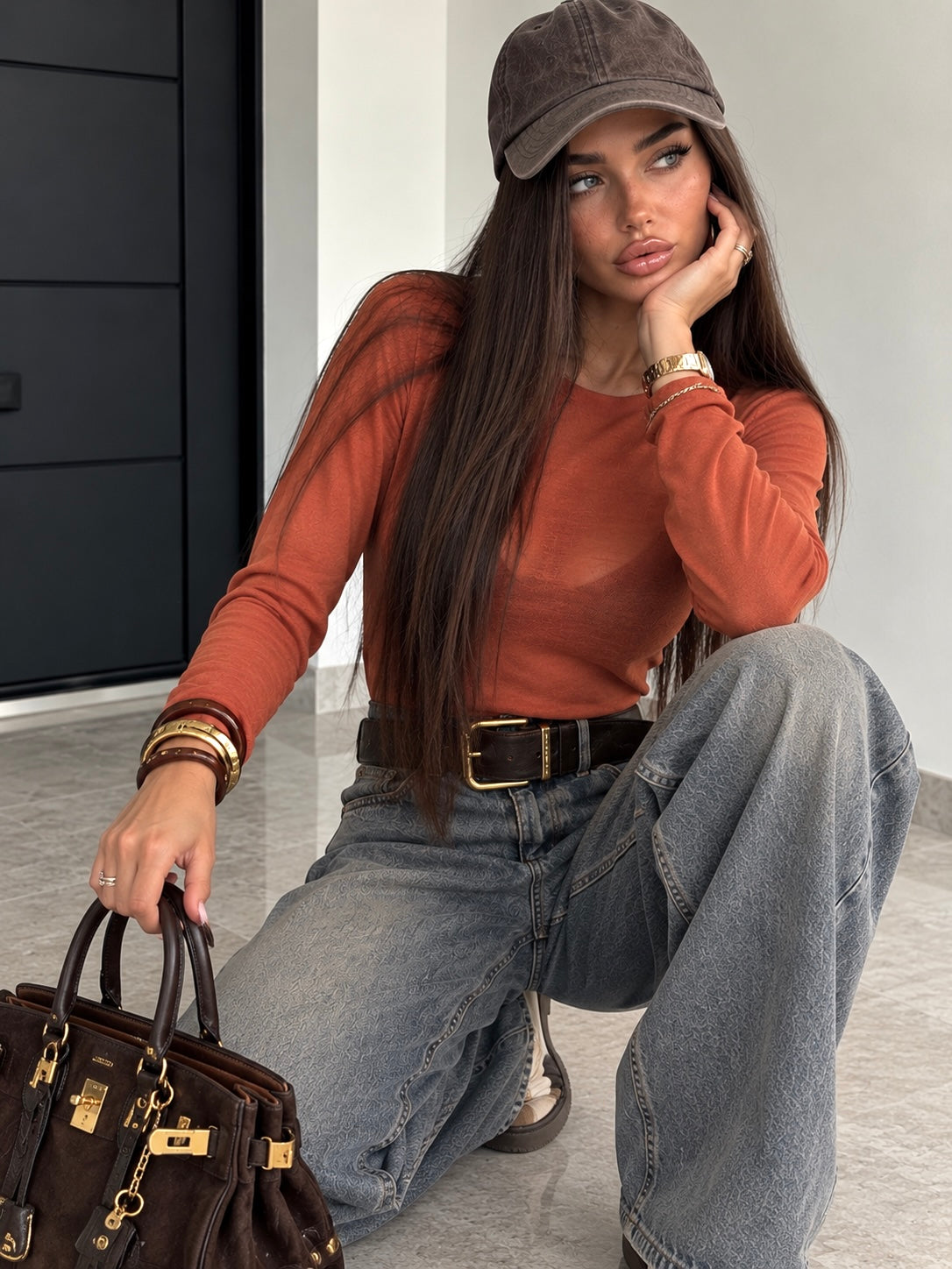 Maglia in Cashmere e Viscosa Arancio