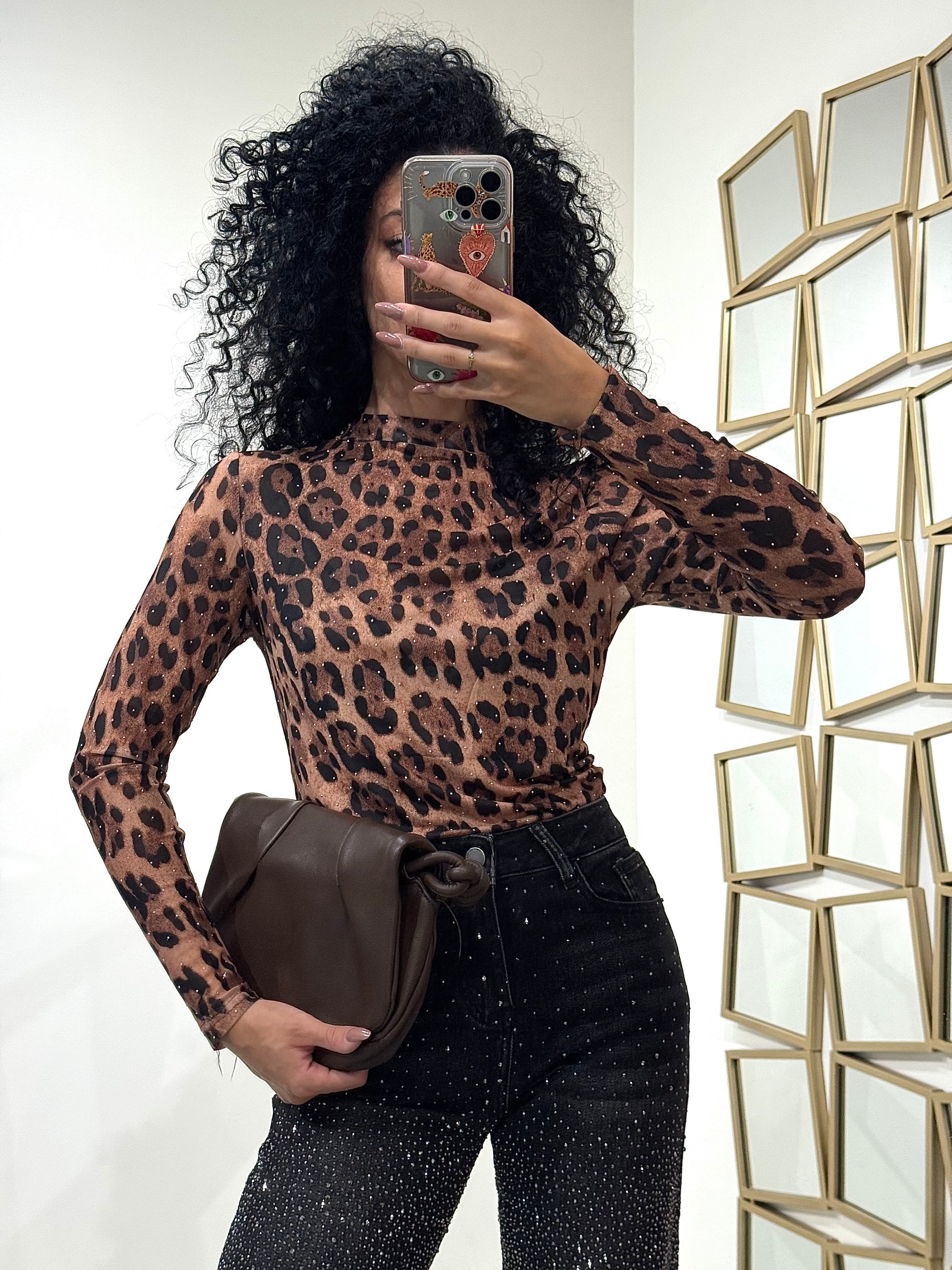 Maglia con strass animalier - R.a. Boutique