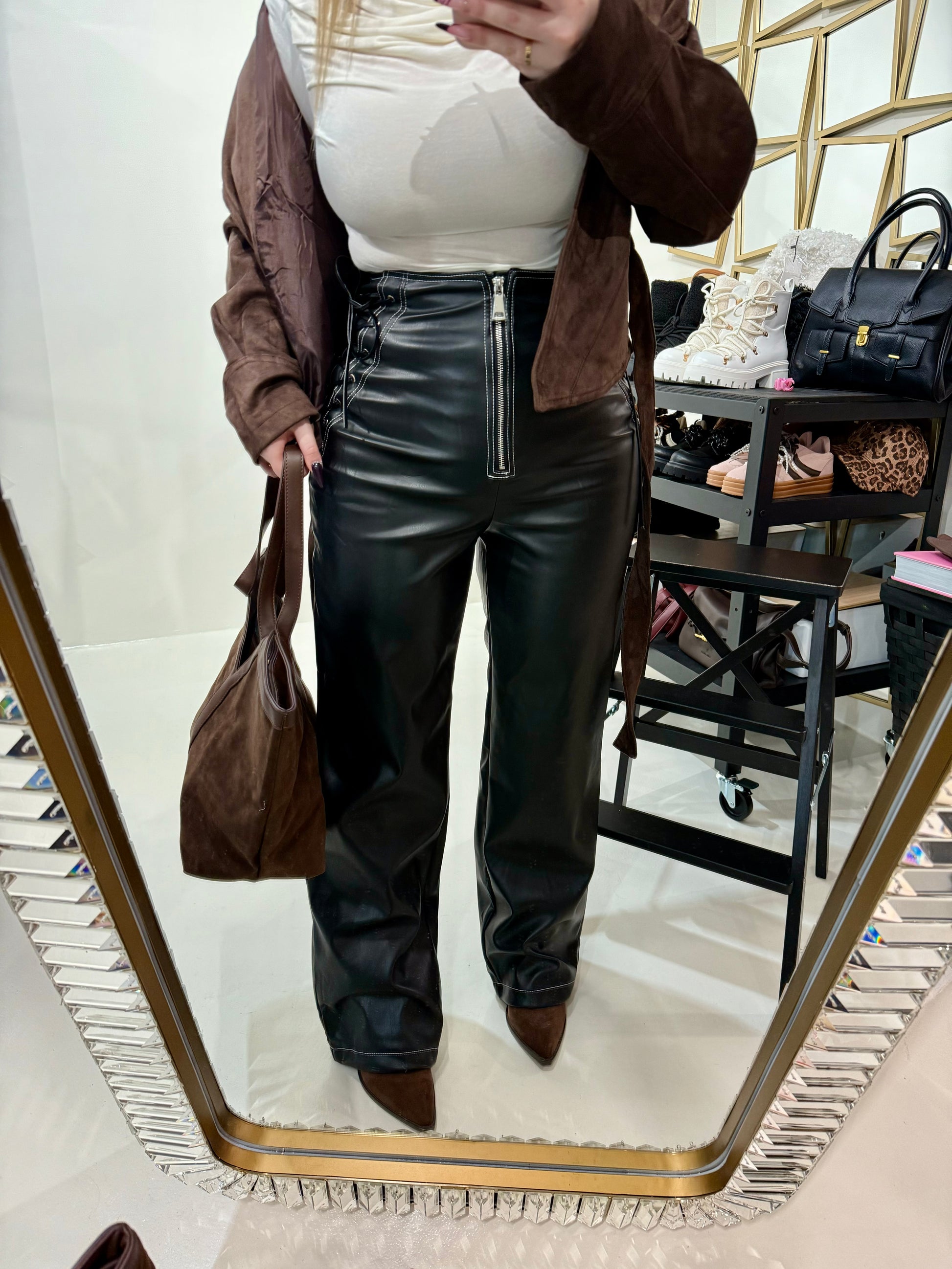 Pantalone in Ecopelle con Lacci Laterali - R.a. Boutique