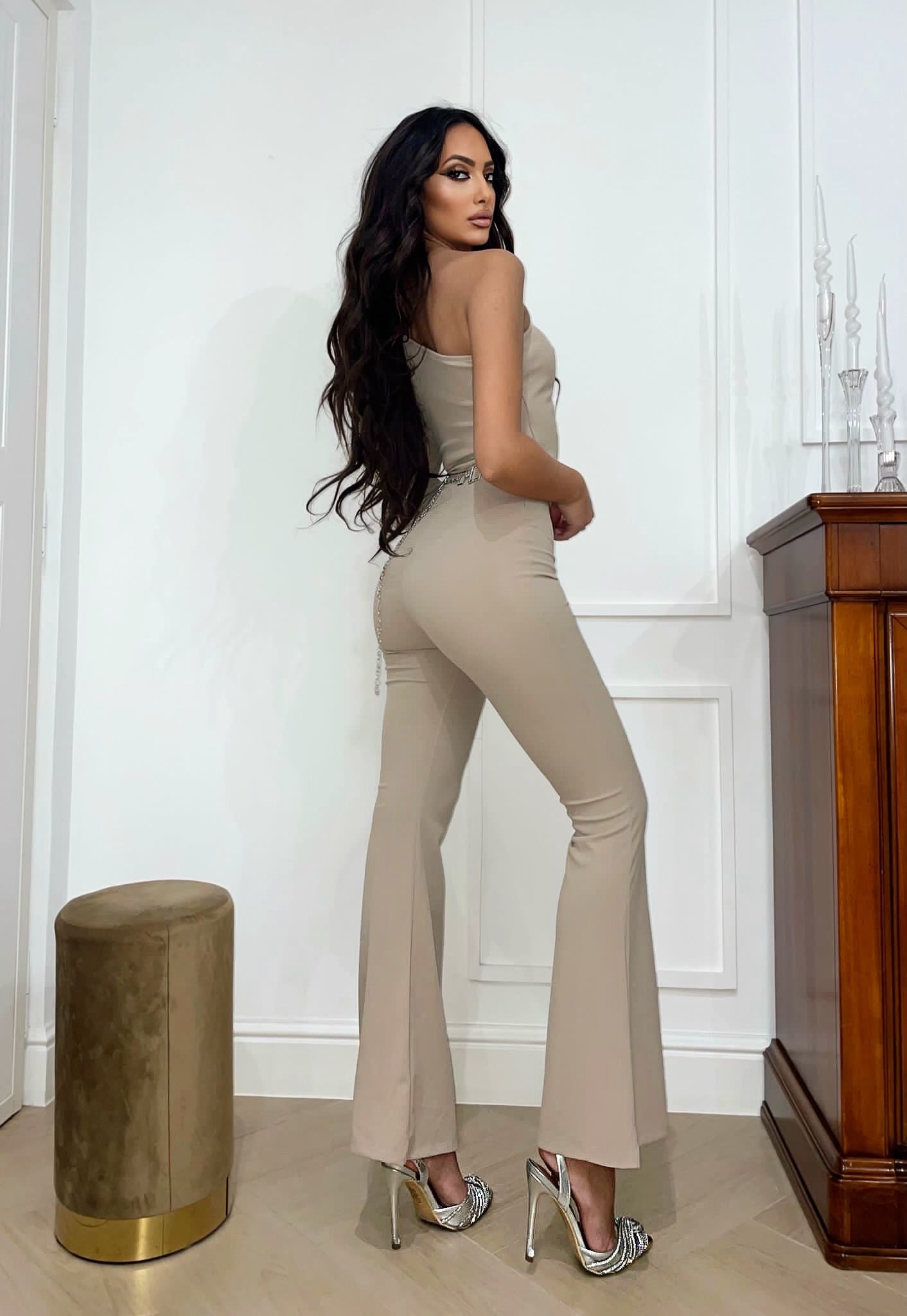 Tuta monospalla beige con oblò - R.a. Boutique 