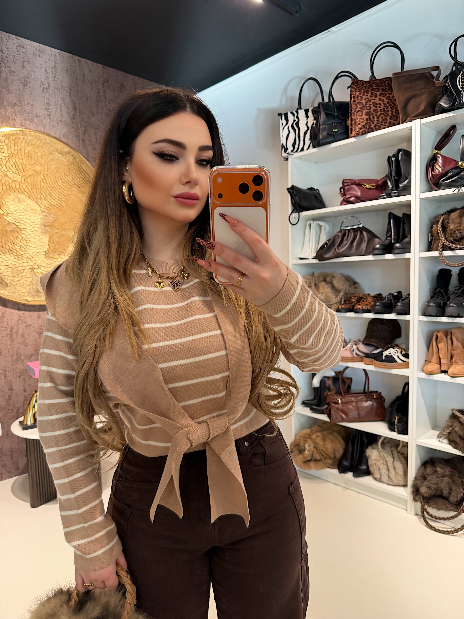 Maglia Parisienne a righe con spalla sciarpa - R.a. Boutique