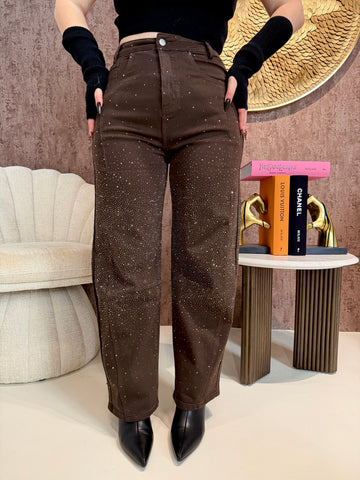 Pantalone con strass choco - R.a. Boutique