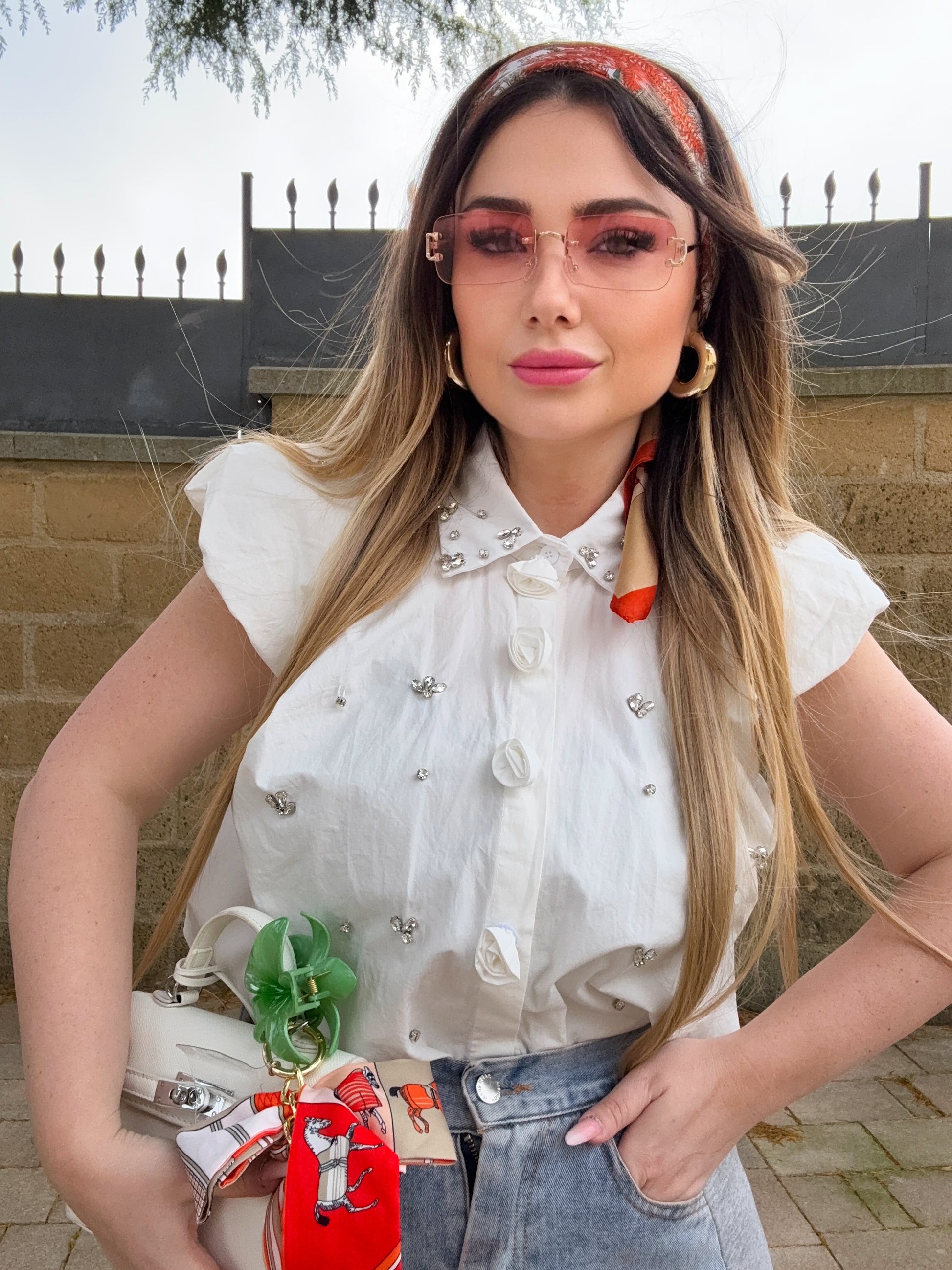 Camicia con rose e Strass - R.a. Boutique