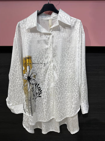 Camicia bianca animalier con stampa e strass - R.a. Boutique