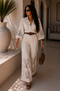 Completo lino viscosa con ricami a fiori - R.a. Boutique