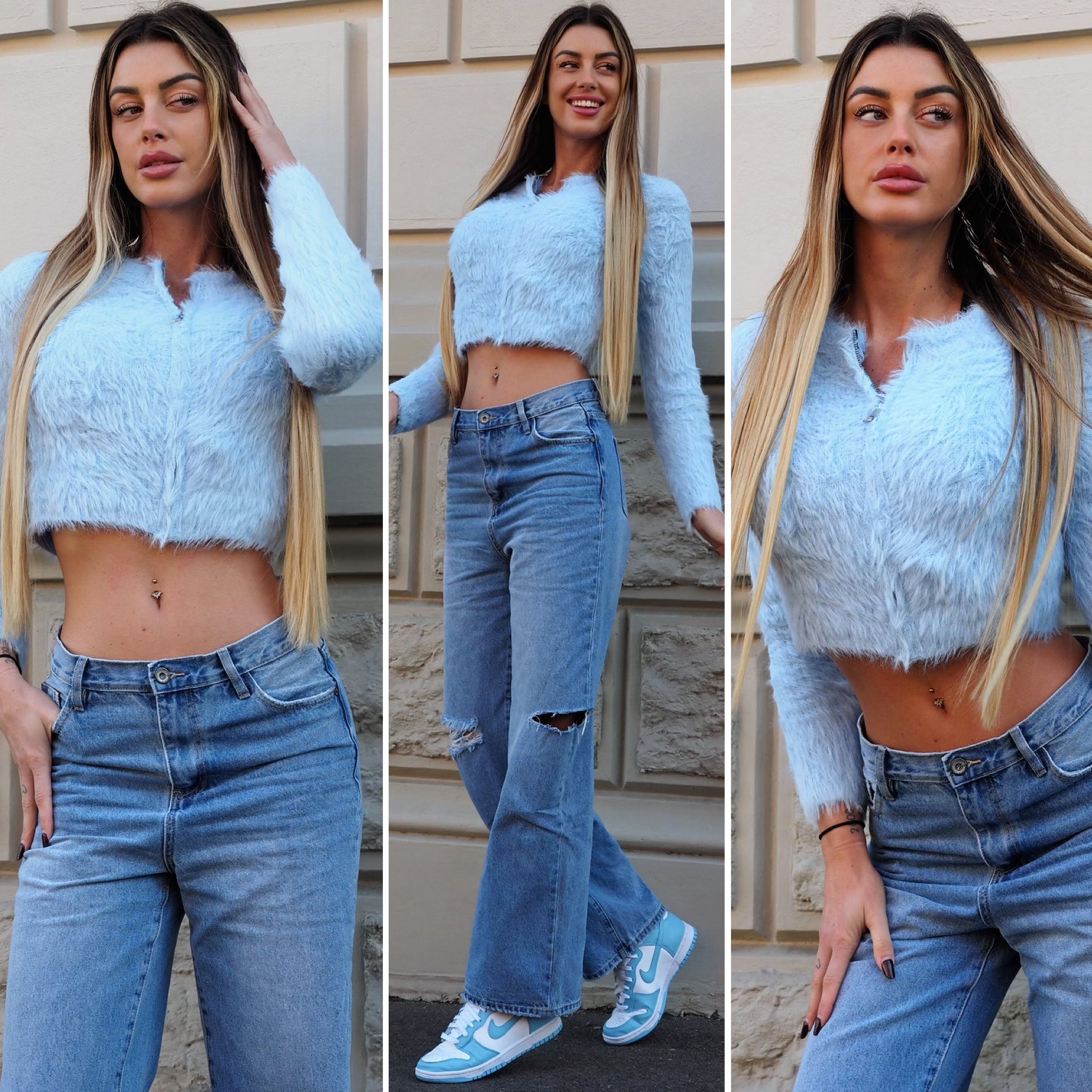 Cardigan morbidissimo celeste pastello - R.a. Boutique 