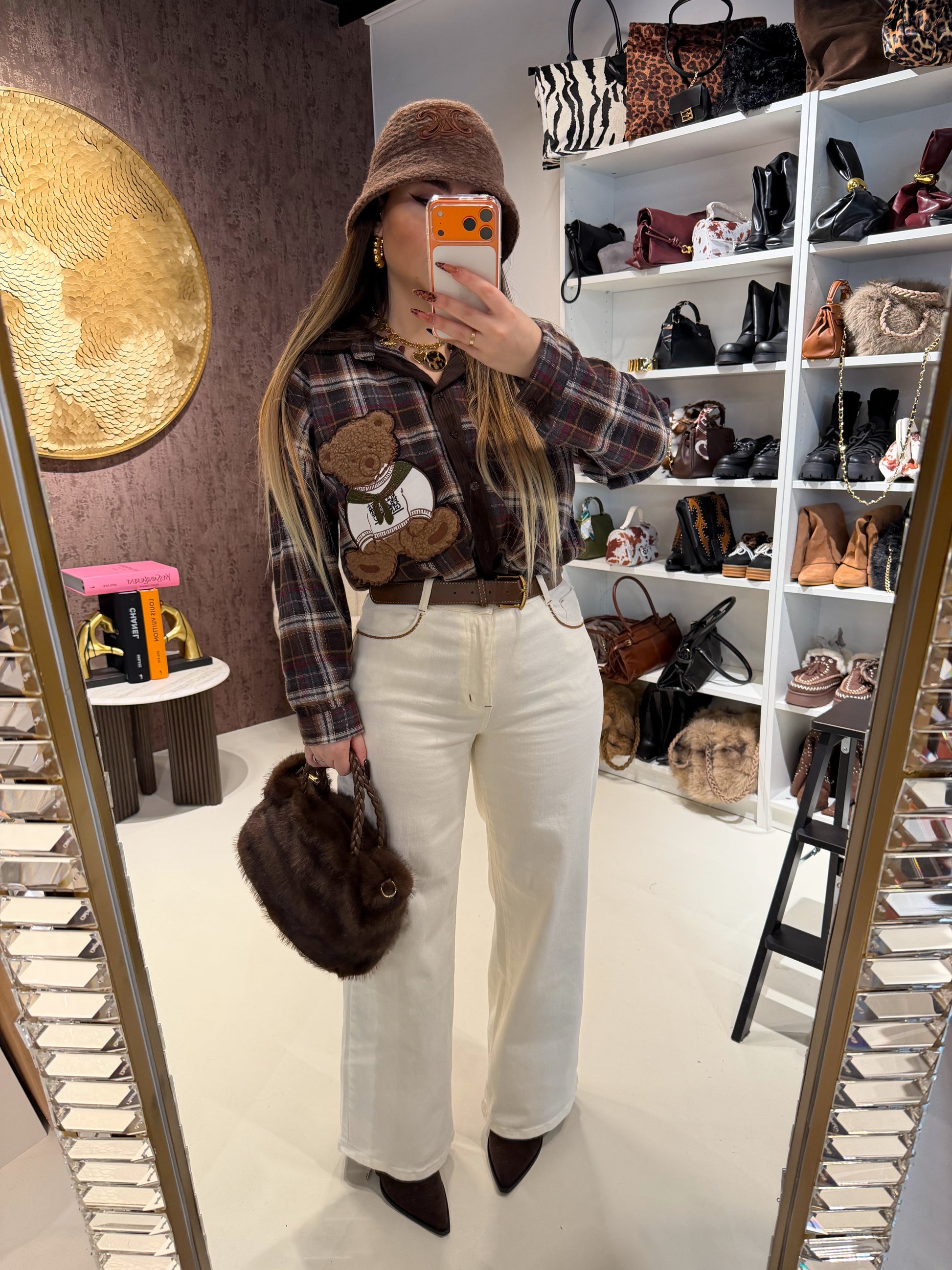 Camicia a quadri con orsetto in rilievo - R.a. Boutique