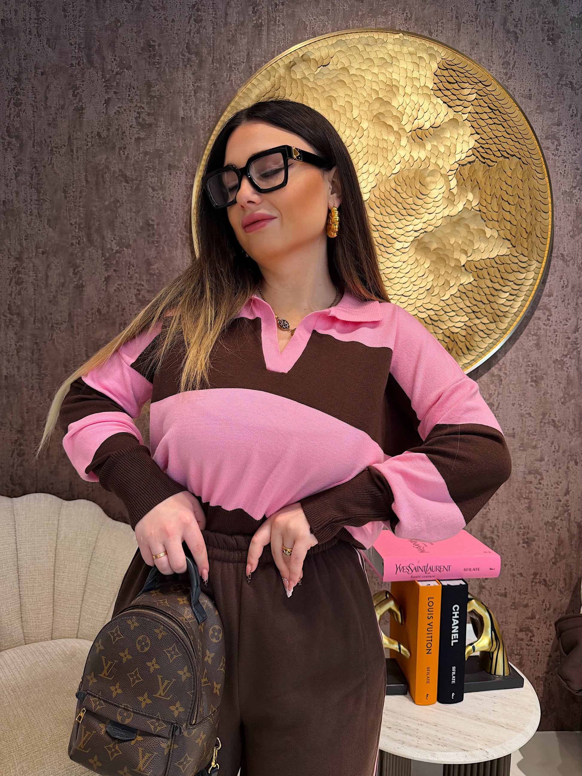 Maglione a righe rosa marrone - R.a. Boutique