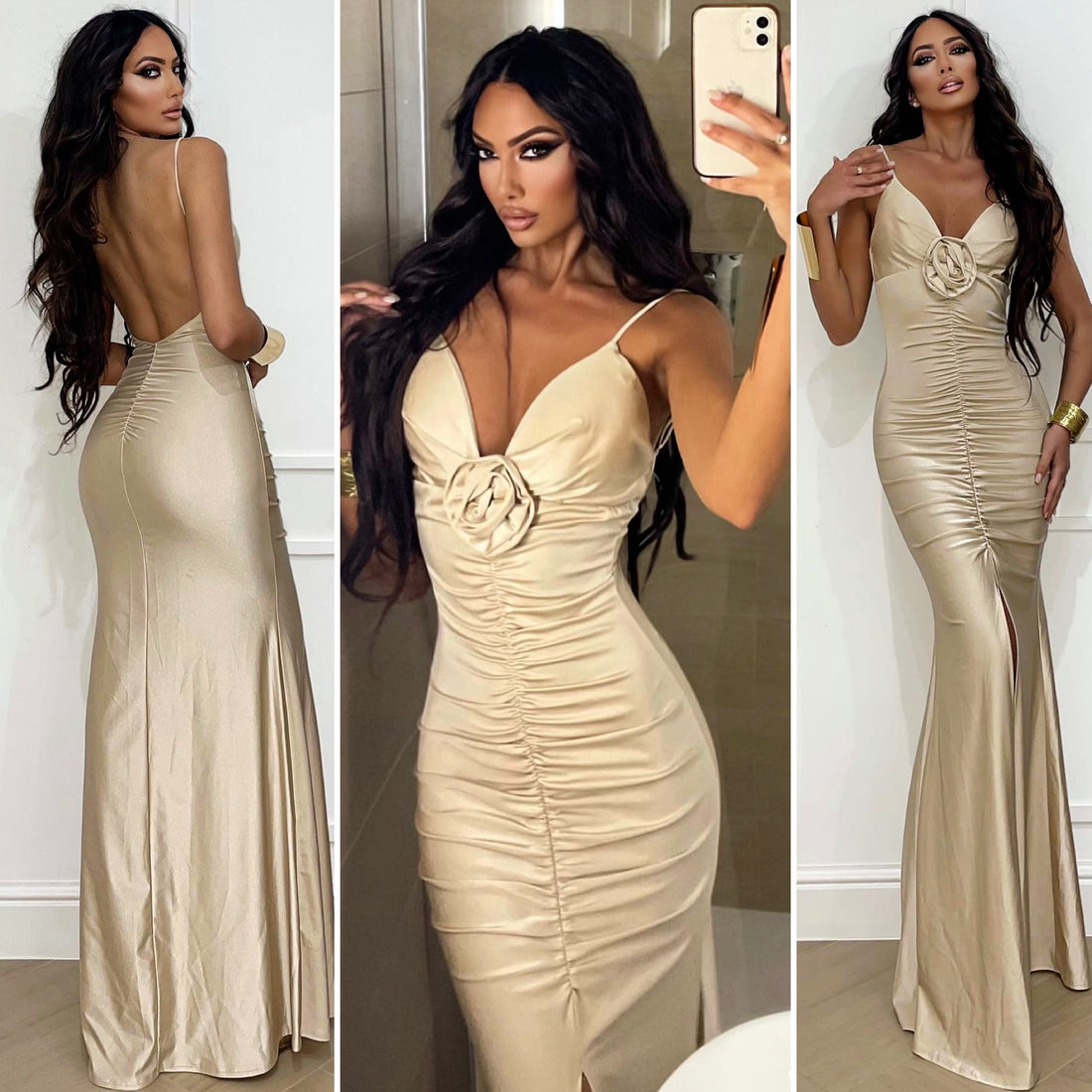 Abito a sirena con rosa beige - R.a. Boutique 