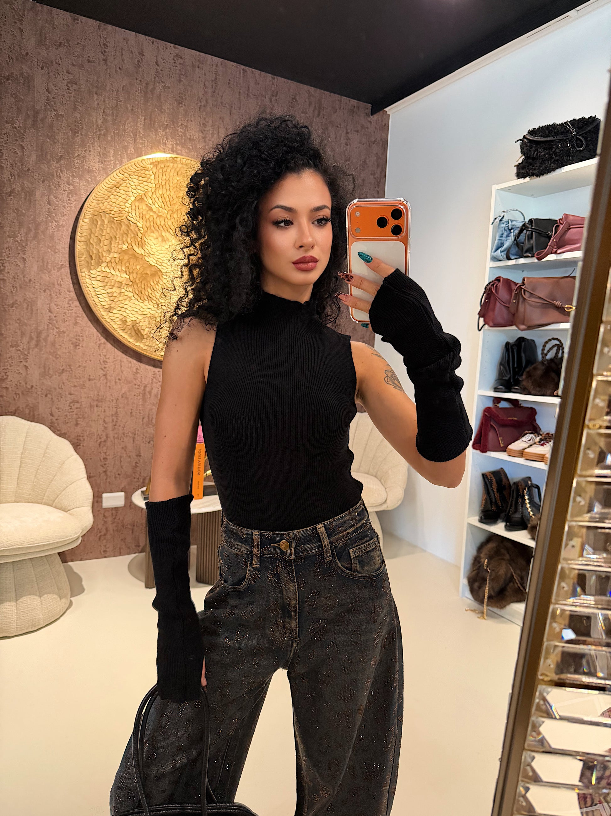 Top a Collo Alto con Manicotti Coordinati - R.a. Boutique