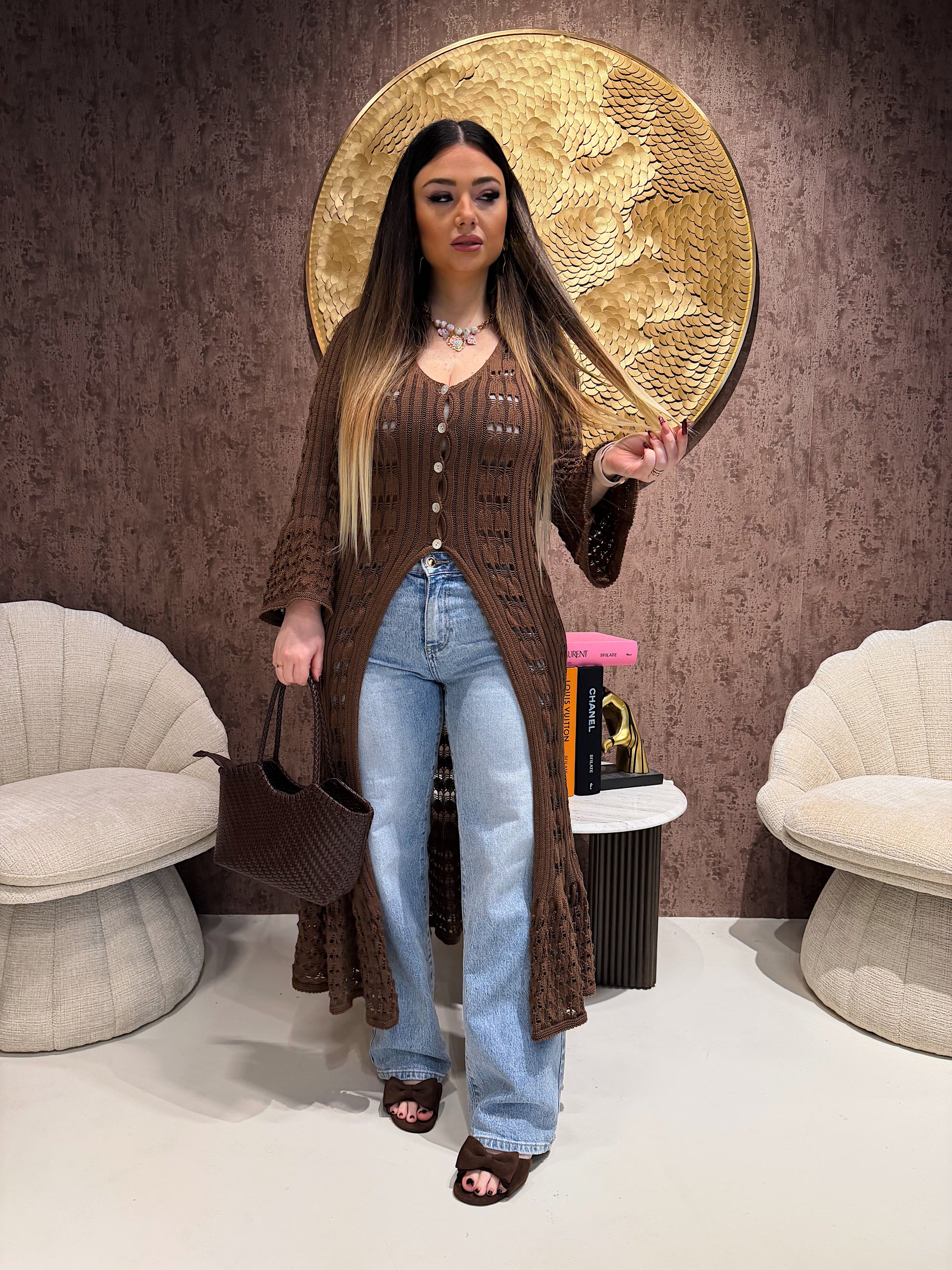 Cardigan lungo traforato - R.a. Boutique