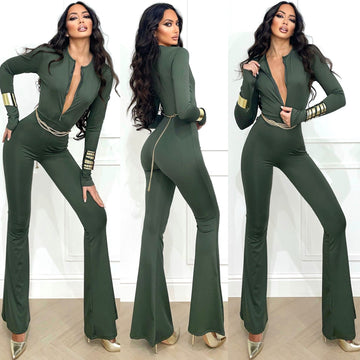 Tuta aderente con zip military - R.a. Boutique