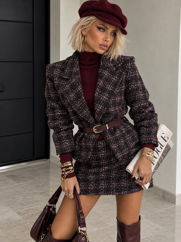 Giacca Tweed Bordeaux con Cintura