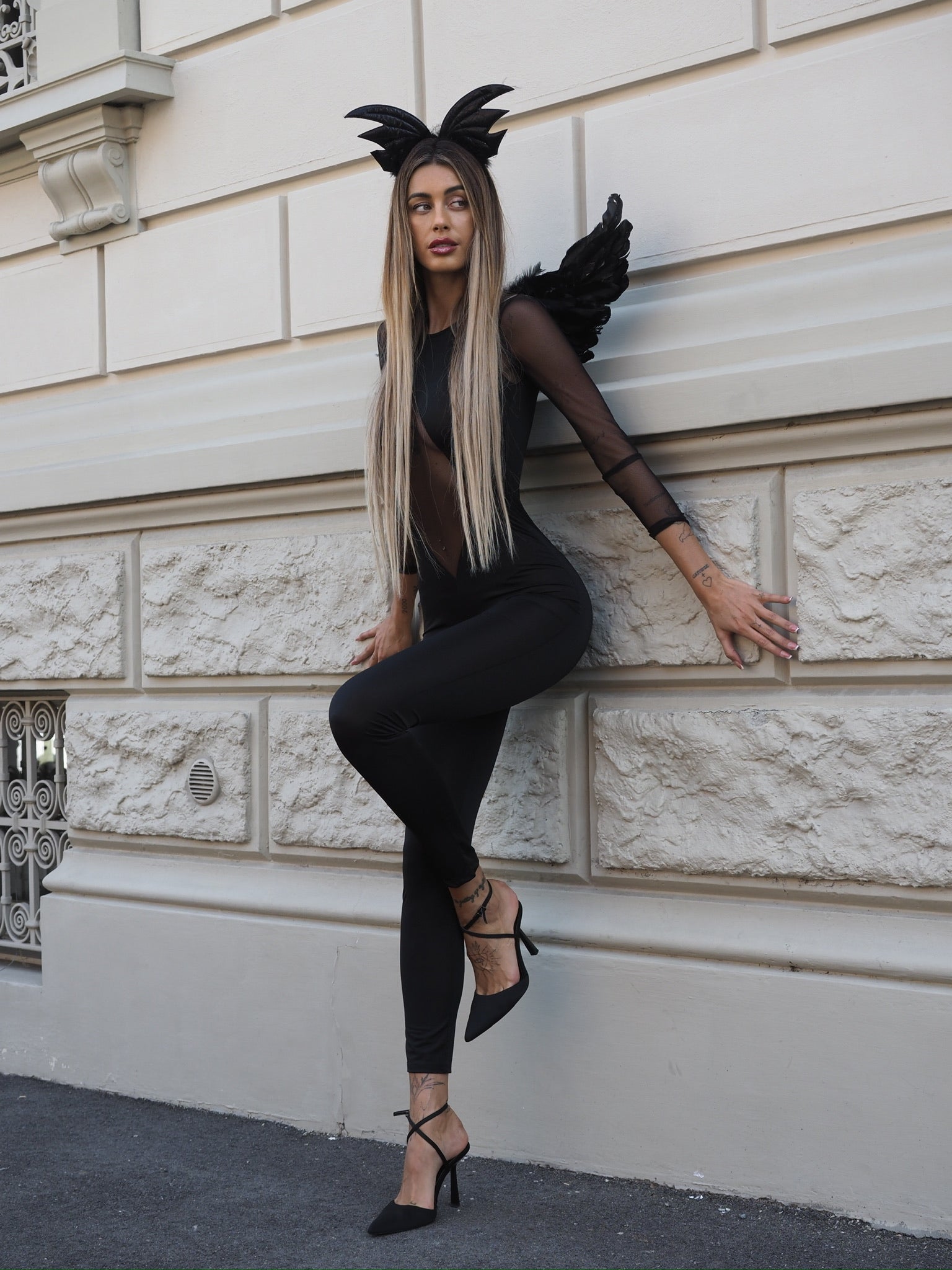 Tuta aderente con trasparenza (Dark Angel) - R.a. Boutique 