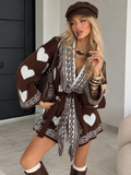 Cardigan Chocolate Hearts con Frange e Cintura - R.a. Boutique