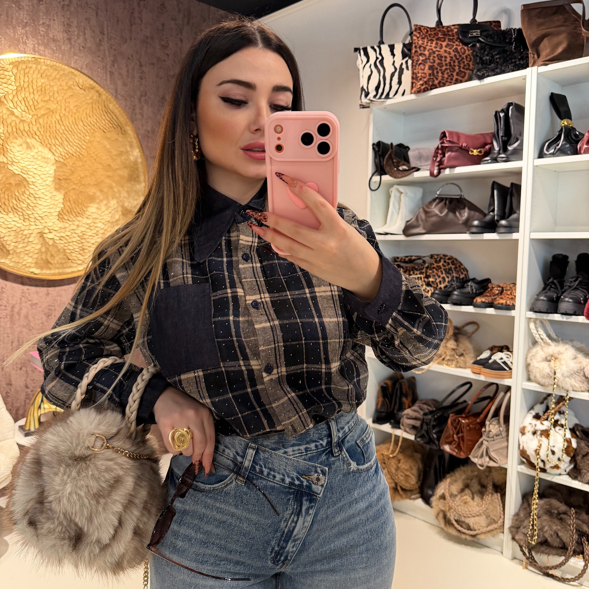 Camicia a quadri con brillantini ￼ - R.a. Boutique