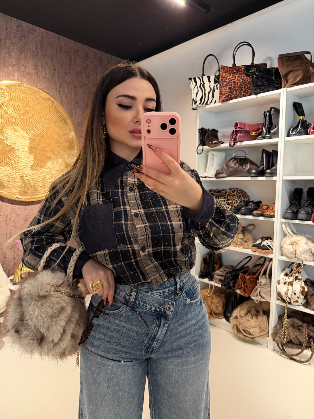 Camicia a quadri con brillantini ￼ - R.a. Boutique