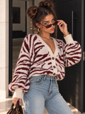Cardigan Zebrato Panna e bordeaux - R.a. Boutique