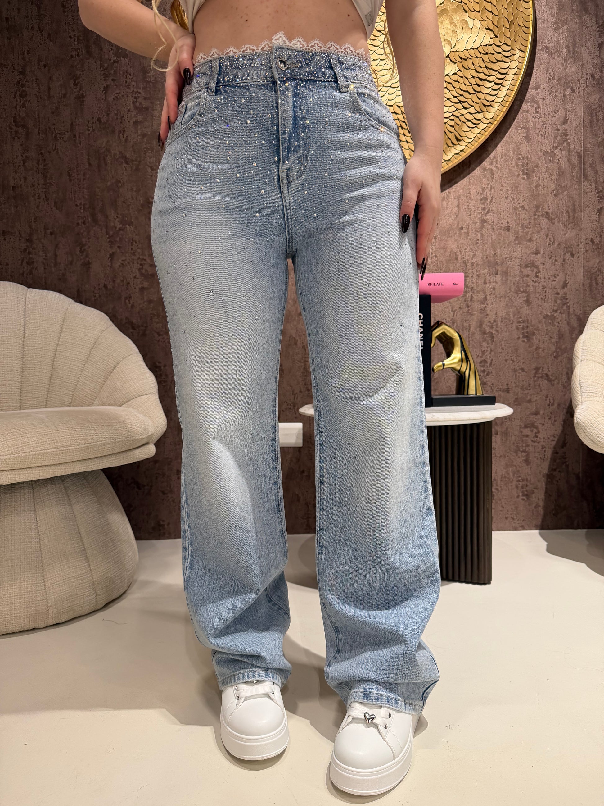 Jeans con brillantini e pizzo - R.a. Boutique
