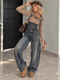 Salopette Jeans Wide Leg Denim Washed - R.a. Boutique