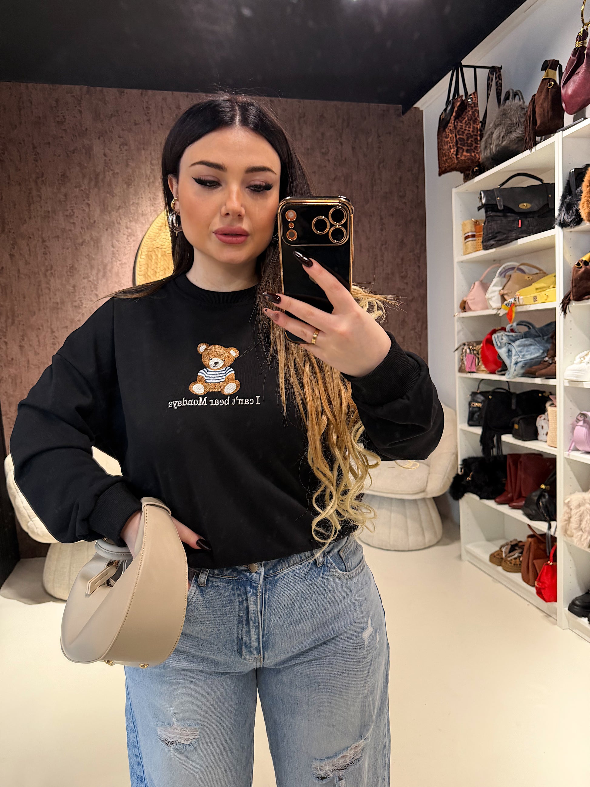 Felpa primaverile i can’t bear teddy monday - R.a. Boutique