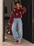 Maglioncino Bordeaux con Fiocchi Rosa - R.a. Boutique