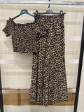 Completo top e pantalone animalier con strass - R.a. Boutique