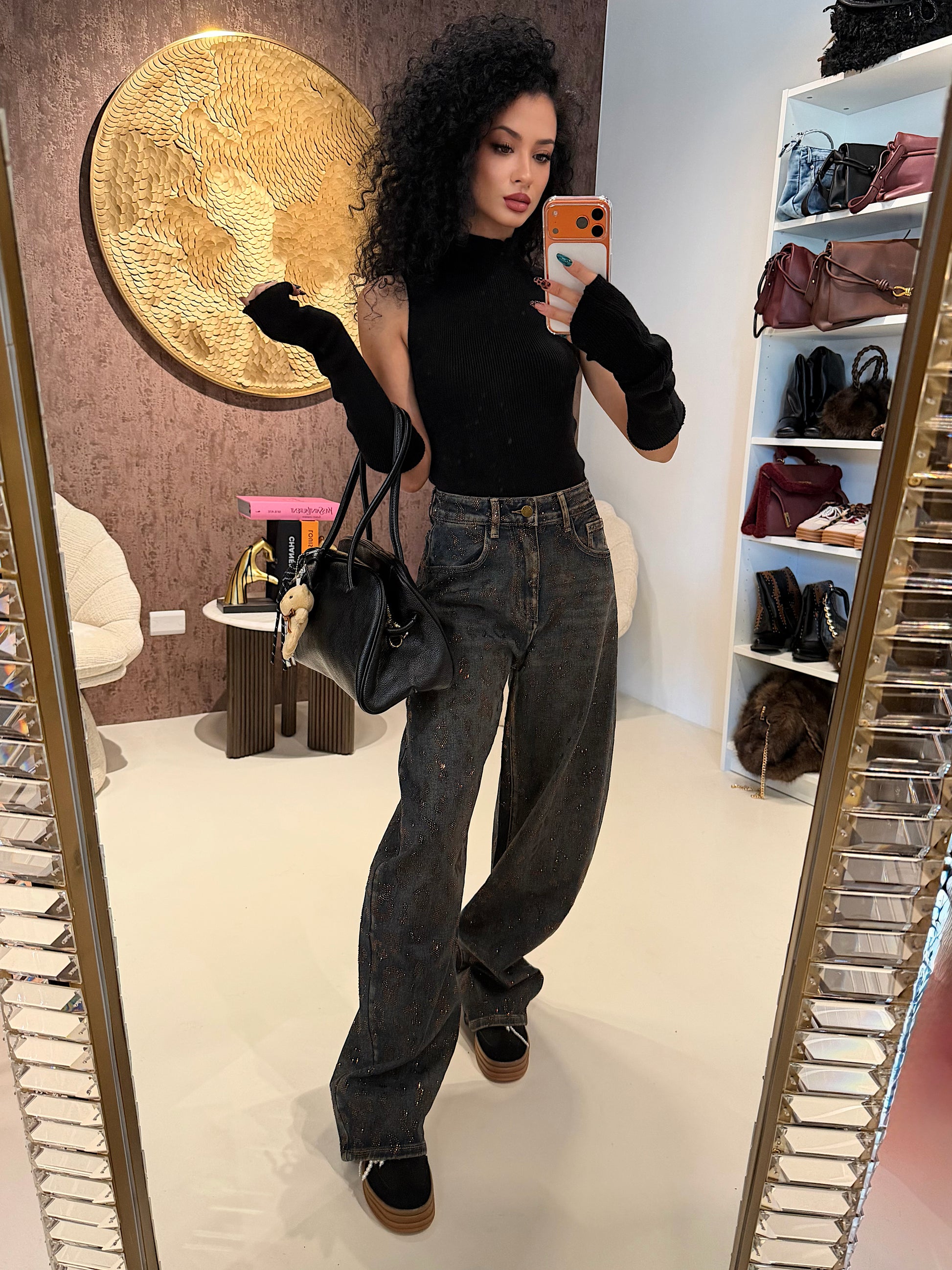 Jeans Balloon Fit con Stampa Animalier e Strass - R.a. Boutique