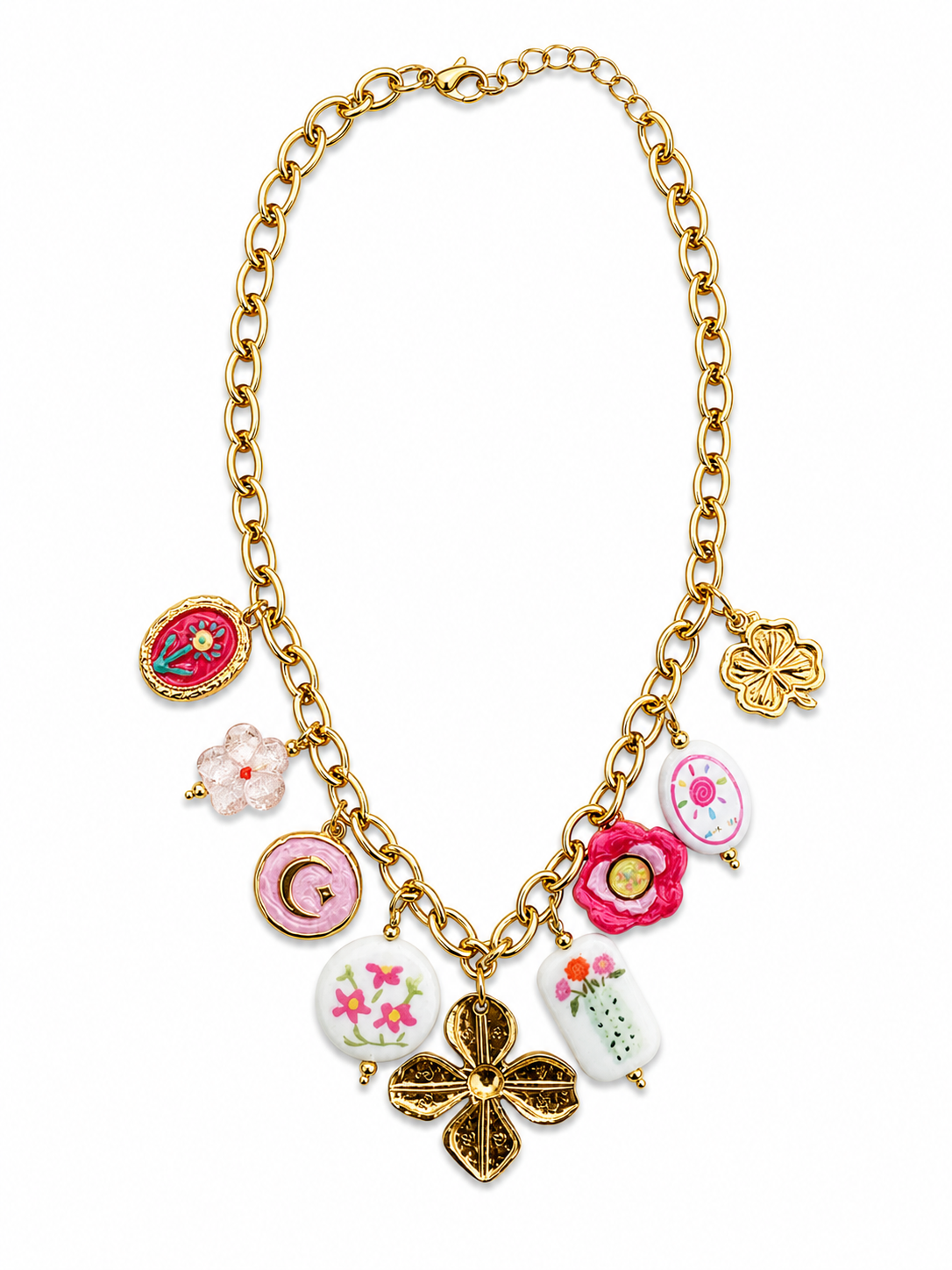 Collana Quadrifoglio Dorato con fiori - R.a. Boutique