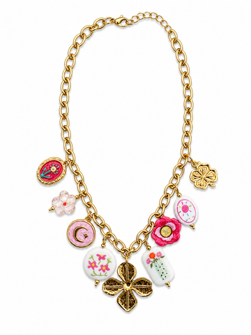 Collana Quadrifoglio Dorato con fiori - R.a. Boutique