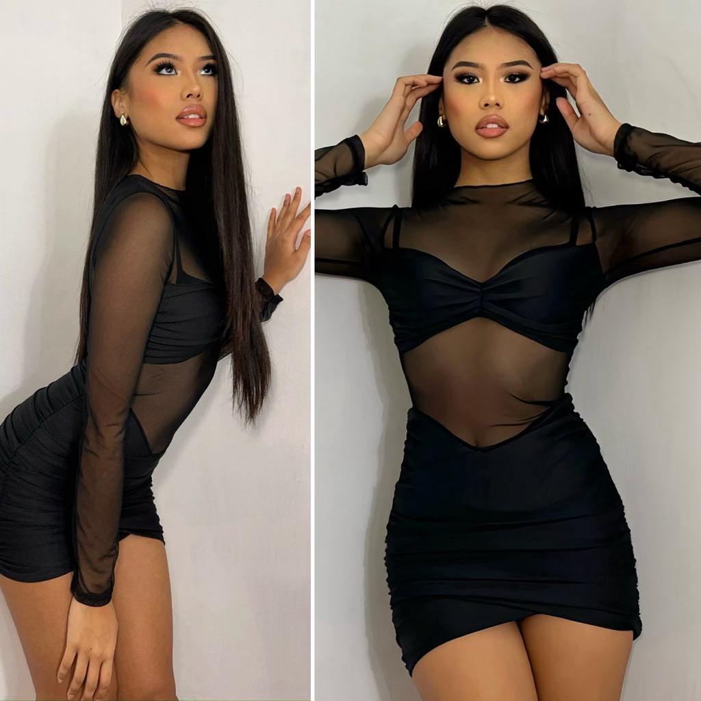 Sexy Mini Abito nero con arricciature taglia unica | Mini Abiti Donna Sexy Mini Abito nero con arricciature taglia unica | Mini Abiti Donna
