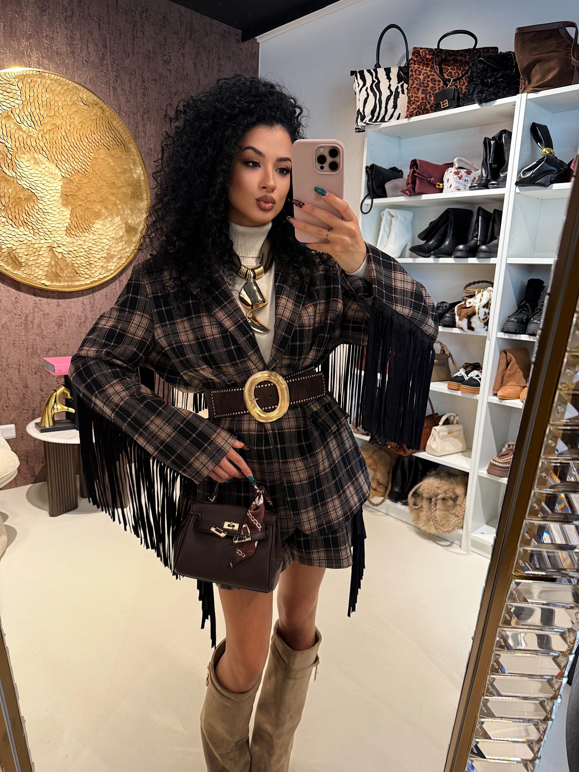 Completo in tweed short e giacca con frange laterali - R.a. Boutique