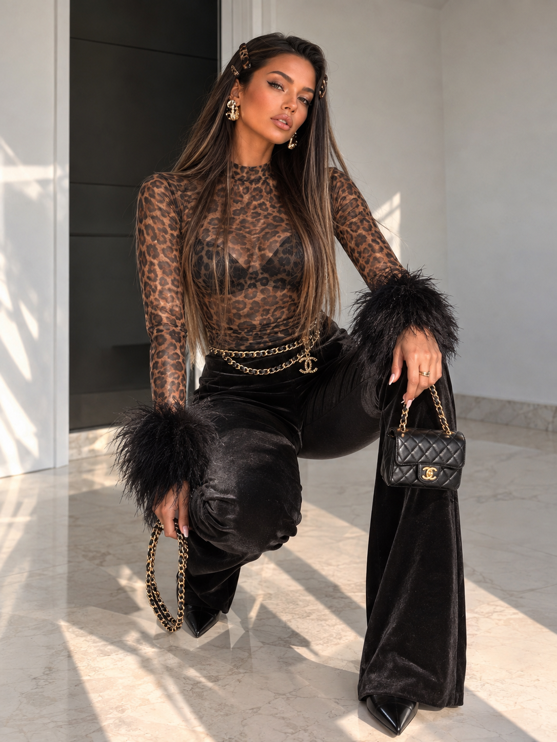 Pantalone a palazzo in ciniglia - R.a. Boutique