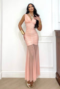 Abito lungo con gonna in velo rosa - R.a. Boutique