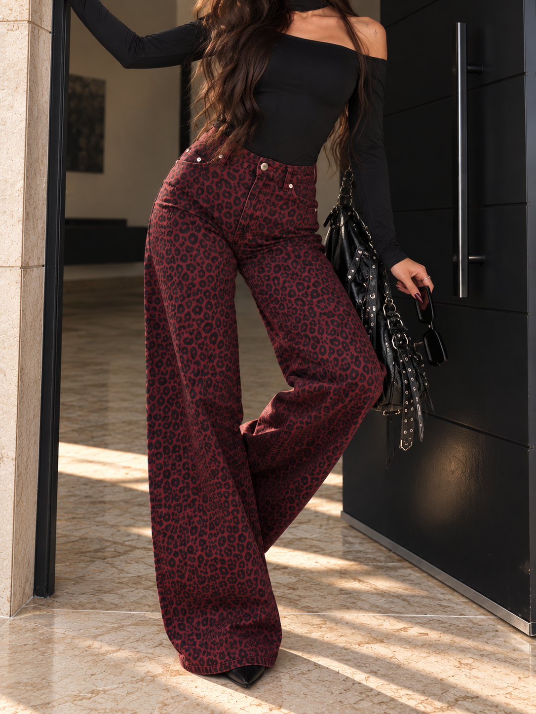 Jeans Palazzo Leopardato Bordeaux - R.a. Boutique